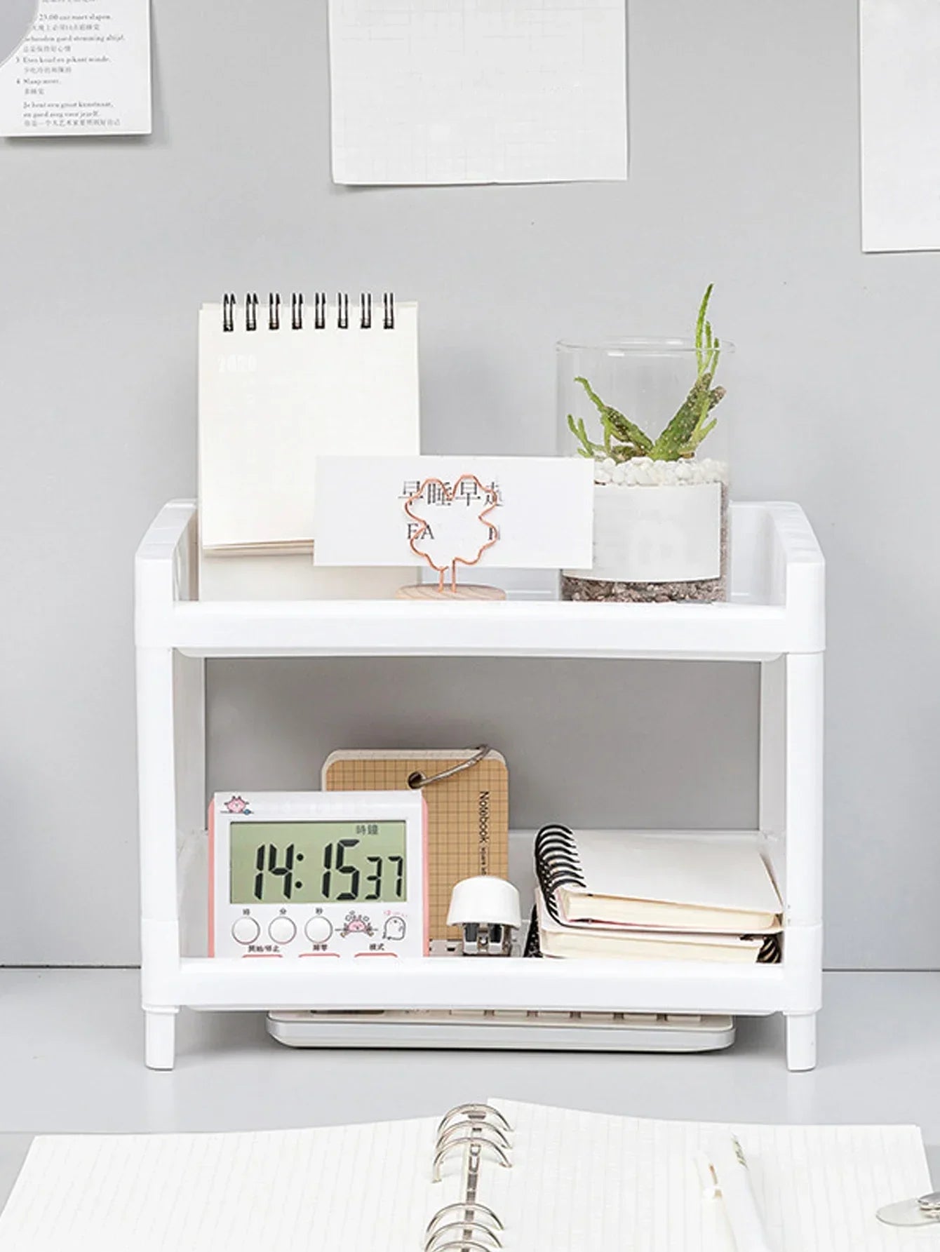 Modern Double-Deck Desk Storage Rack – Open Frame Office Organizer for Stationery, Notebooks & Daily Sundries