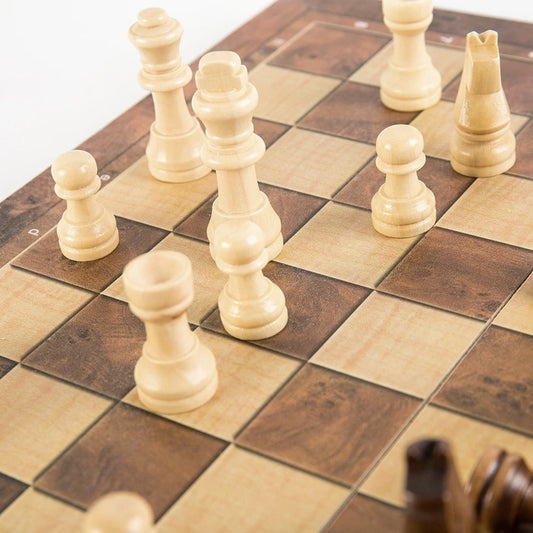3 in 1 Chess Game Board Folding Storage Wooden Exquisite Chess Set Travel Chess Sets for Chess Board Game