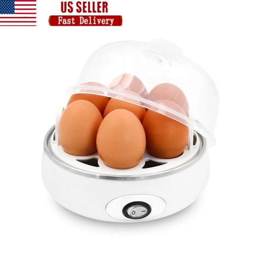 Rapid Egg Cooker 7 Egg Capacity Automatic Shut Off Built In Timer Dishwasher Safe Measuring Cup Soft Medium Hard Boiled Eggs