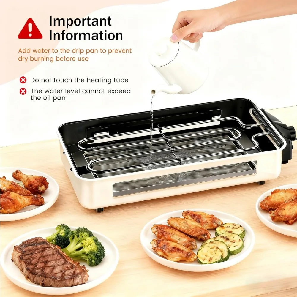 1500W Smokeless Indoor Grill 2-in-1 Nonstick Removable Plate Temp Control Portable BBQ +3 Cheese Pans