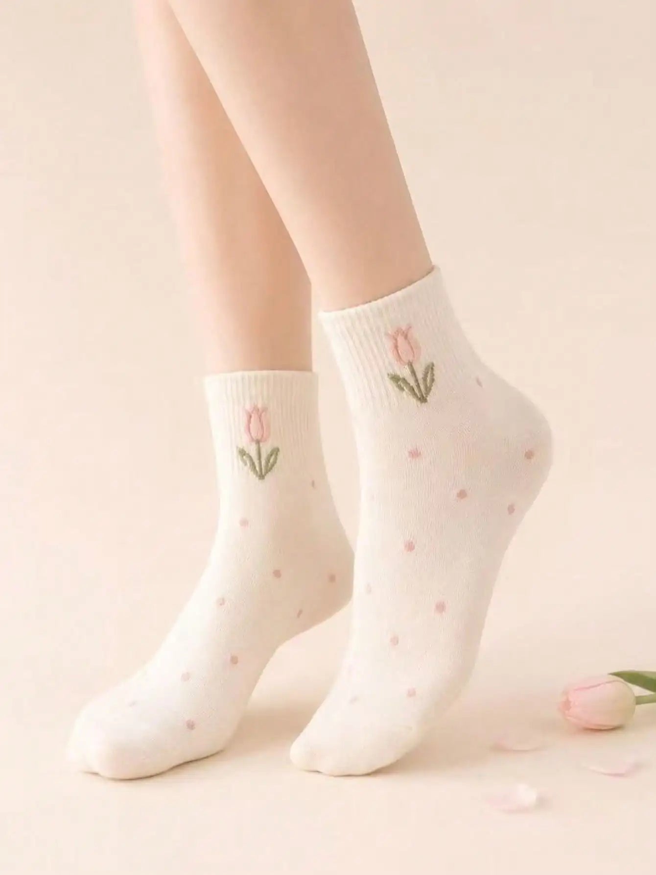 5 Pairs Women's Cute Bow & Floral Pattern Short Socks, Fashionable College Style, Comfortable & Breathable, Versatile For Daily, Sports, Casual Wear, Suitable For Spring, Summer, Autumn
