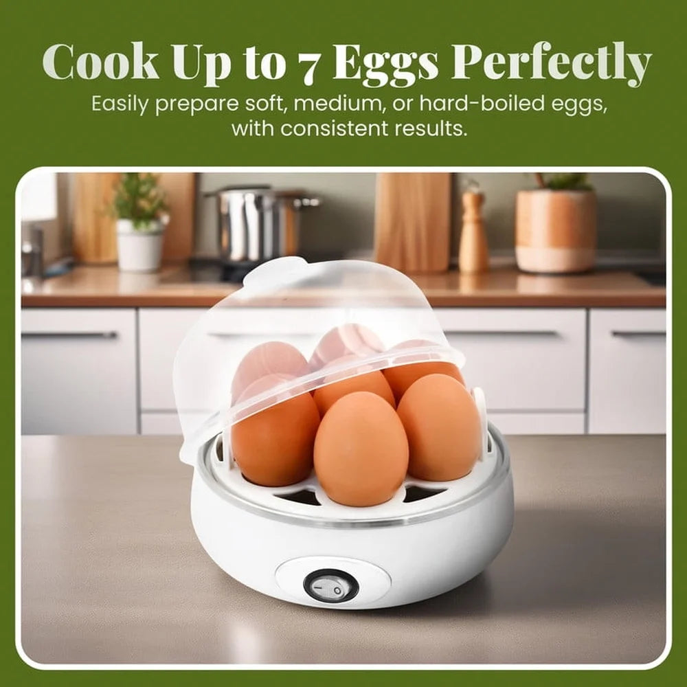 Rapid Egg Cooker 7 Egg Capacity Automatic Shut Off Built In Timer Dishwasher Safe Measuring Cup Soft Medium Hard Boiled Eggs