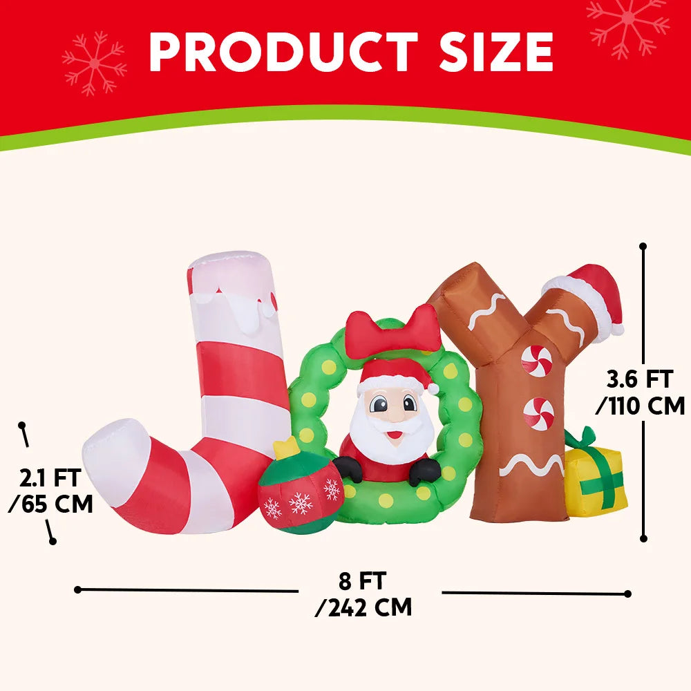 8 FT Long Christmas Inflatable Decoration Blow Up Joy with Santa with Build-in LEDs for Xmas Party Decor Christmas Gift