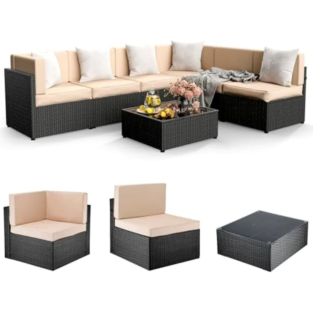 7 Pieces Outdoor Sectional Furniture，Wicker Patio sectional Furniture Sets，All-Weather Rattan Sectional Sofa Conversatio