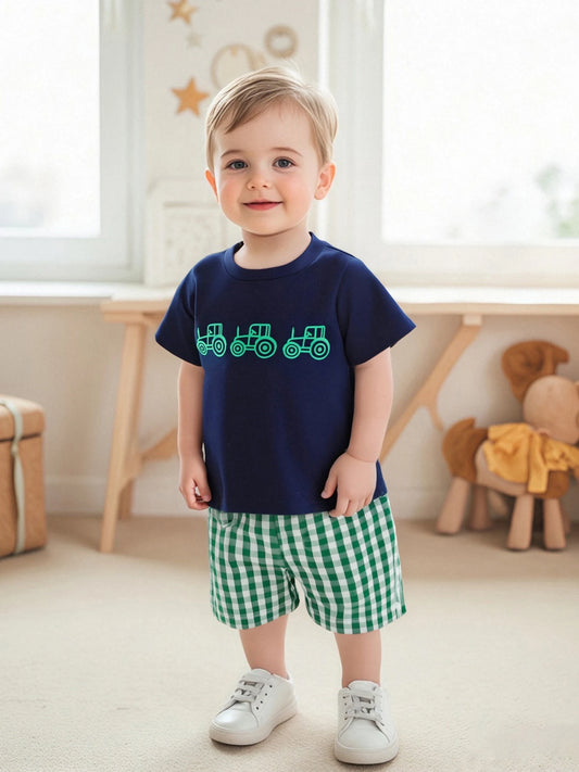 Toddler Boys 2-Piece Outfit Short Sleeve Dinosaur Print Tee with Denim Shorts Summer Set for Little Boys
