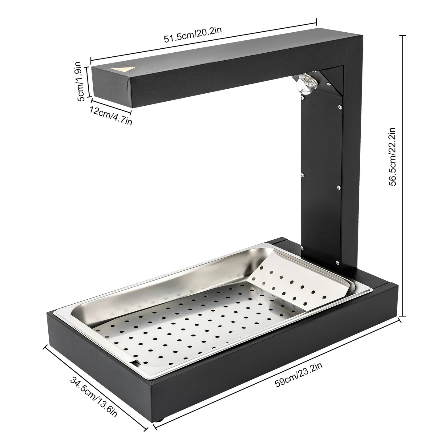 Commercial Heat Lamp/Food Warmer,Free-Standing Warming Dump Station Countertop Food Warmer for Chips Churros Fried Food (Black)