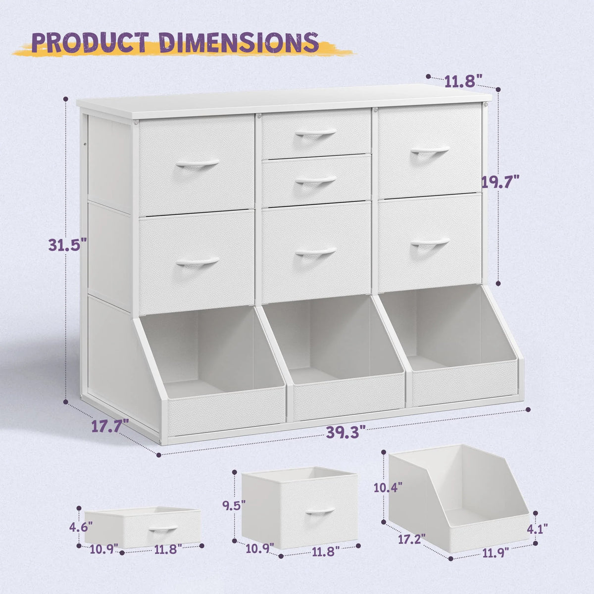 EnHomee 10-Storage Fabric Dresser – 7 Drawers & 3 Open Compartments, Wood Top & Metal Frame – 39.3"W x 17.7"D x 31.5"H – For Bedroom, Entryway, Hallway
