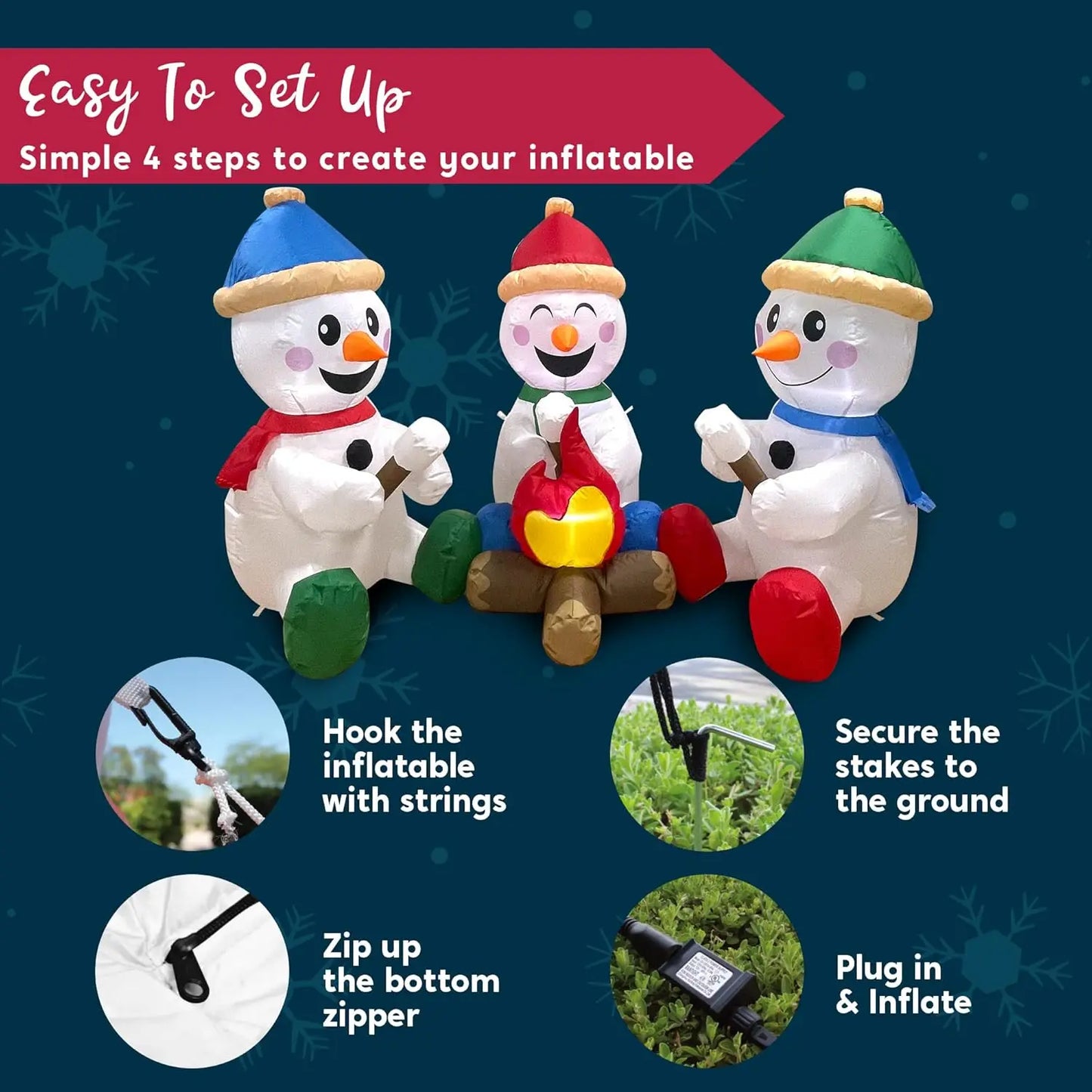 JOYFY 6 FT Long Christmas Inflatable Snowman with Campfire with Built-in LEDs for Xmas Party  Christmas Blow Up Yard Decoration