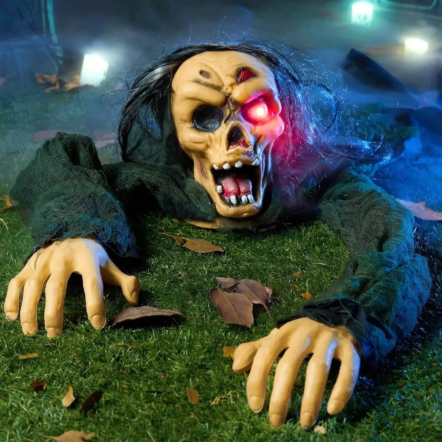 Zombie Groundbreaker Halloween Outdoor Decoration Outside Halloween Graveyard Decor Zombie Prop with Creepy Sound and Glowing Eyes, Scary Groundbreaker Decorations for Lawn Yard Photobooth Props