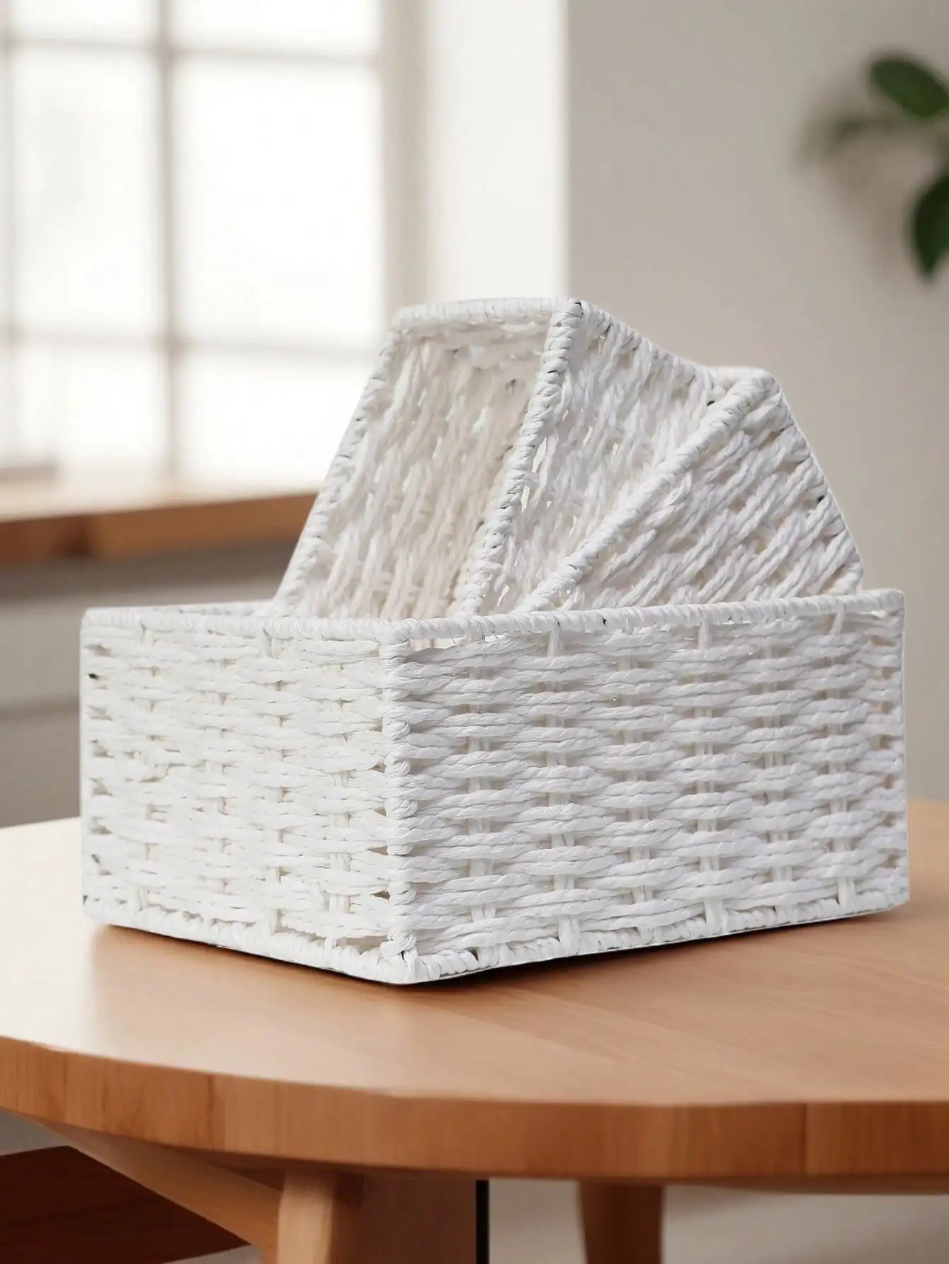 1pc/3pcs Desktop Storage Box, Handmade Rattan Woven Organizer Tray For Cosmetics, Keys, Snacks, Home Living Room, Bedroom, Study, Office, S/M/L Sizes Available,For Back To School