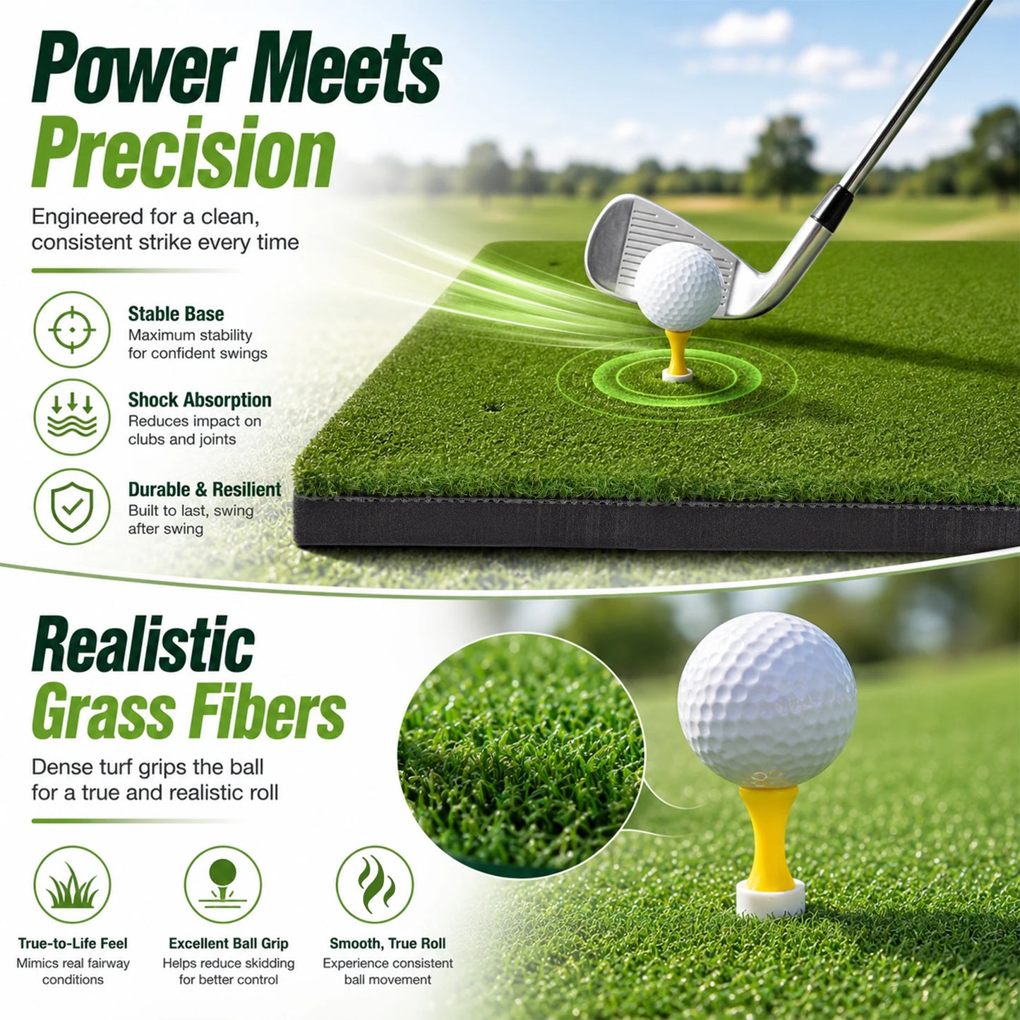 Heavy Duty Golf Hitting Mat 5x4 FT Large Practice Area Commercial Grade Synthetic Turf Training Aid Shock Absorption Non Slip Backing for Indoor Outdoor Driving Range Simulator Backyard Garage with Balls and Tees