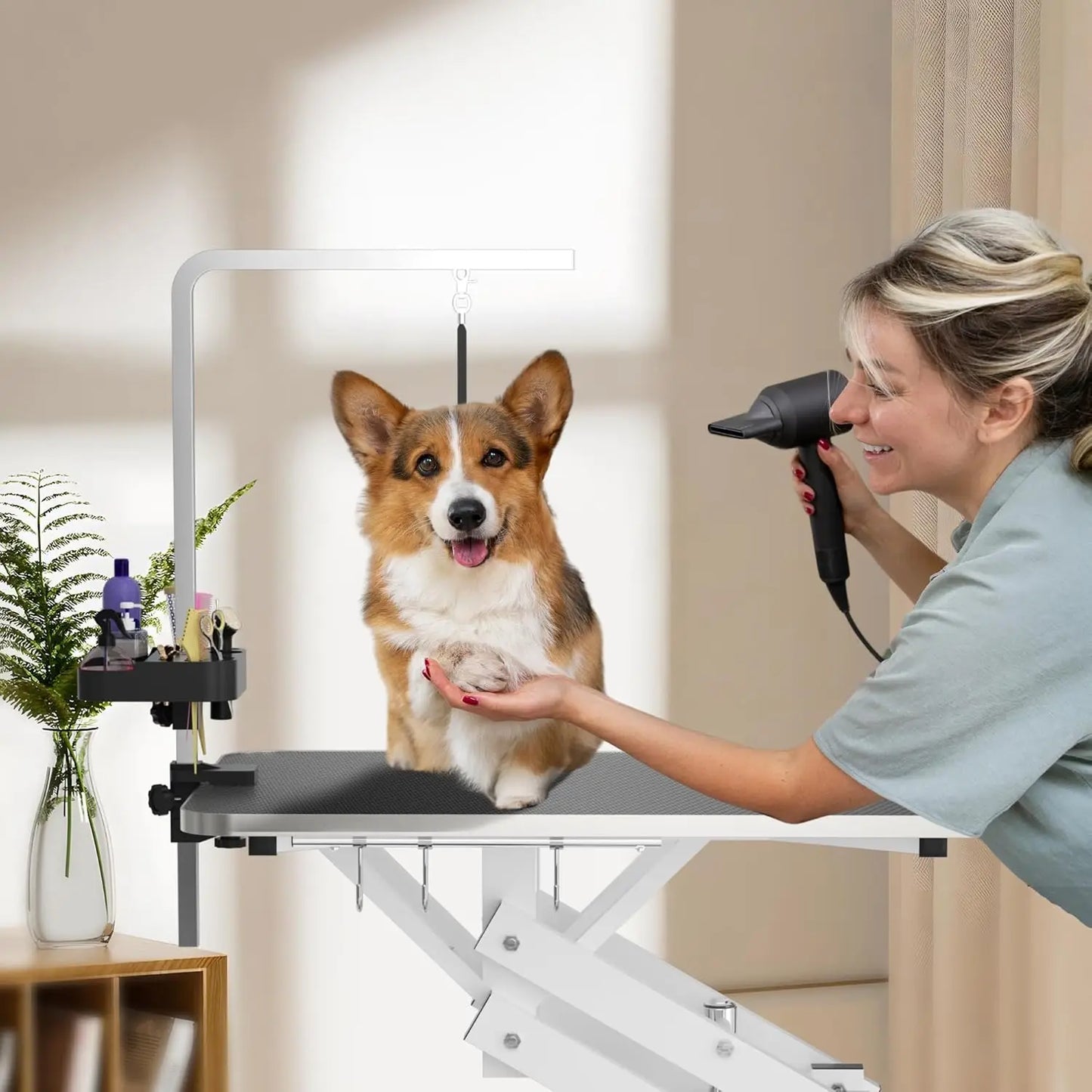 Hydraulic Pet Grooming Table w/Anti-Static Table Top,Heav Duty Z-Lift Dog Grooming Table/21-36 w/Armrests/Leash Covers/, 330LBS