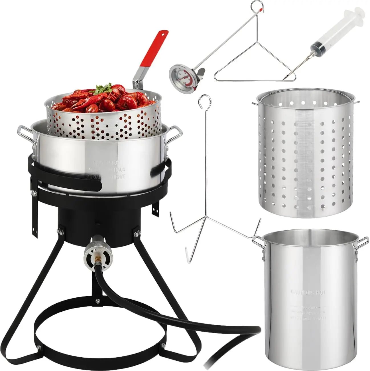 30 Qt Turkey Deep Fryer Set, Aluminum Fish & Seafood Boiler Steamer with 55,000 BTU Propane Gas Burner Stand Injector Thermomete
