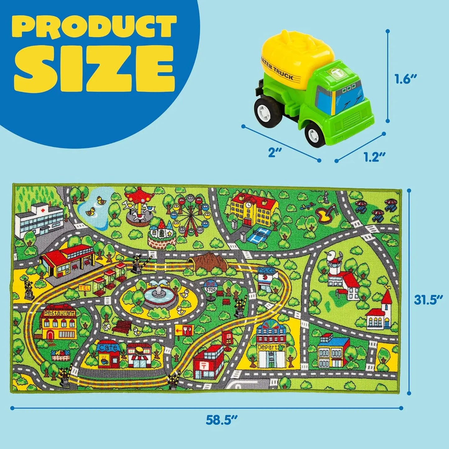 JOYFY Carpet Playmat w/ 12 Cars Pull-Back Vehicle Set for Kids Age 3+ Jumbo Play Room Rug City Pretend Play Multiple Color