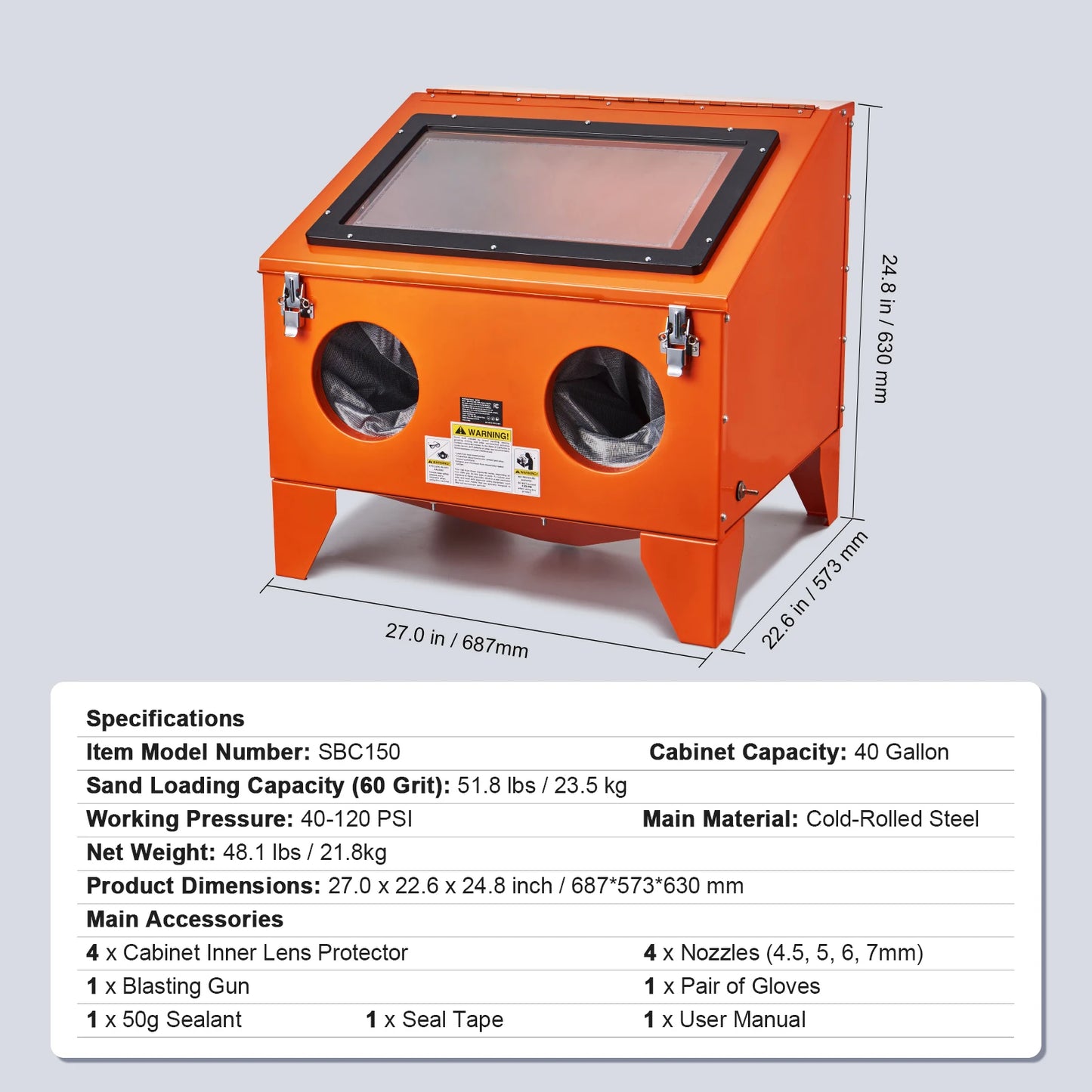 SucceBuy Sandblasting Cabinet 25/40/60 Gallon Portable Benchtop Sand Blaster with Blasting Gun Nozzles for Paint Stain Rust