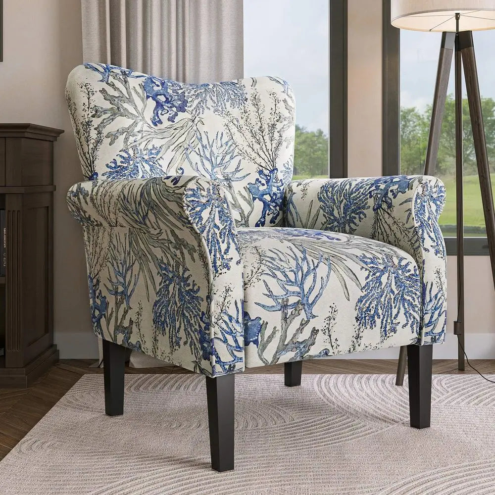 Modern Linen Wingback Accent Chair with Wooden Legs and Padded Arms