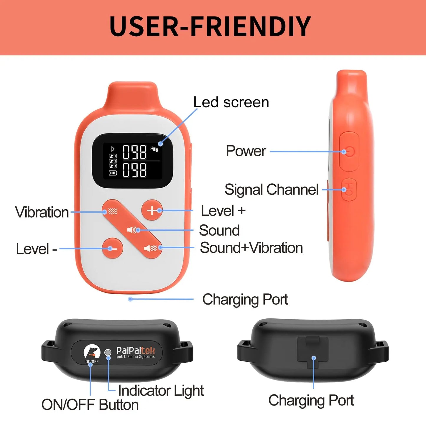 No Shock Dog Training Collar,3300ft Remote Waterproof Beep & Vibration Collar,Rechargeable Electric Collar for 5-120 Lbs Dogs