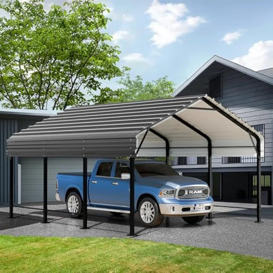12X15 FT Carport, Heavy Duty Carports Canopys with Galvanized Steel Roof and Frame, Metal Carport Upgraded Extra Large Garage