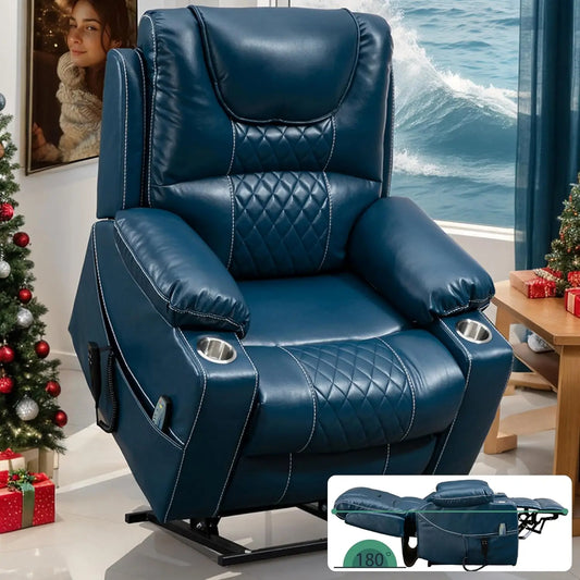 Power Lift Chair for Elderly 9968Pro, Lay Flat Recliner with Massage, Dual OKIN Motors, Remote Control, Breathable Leather,