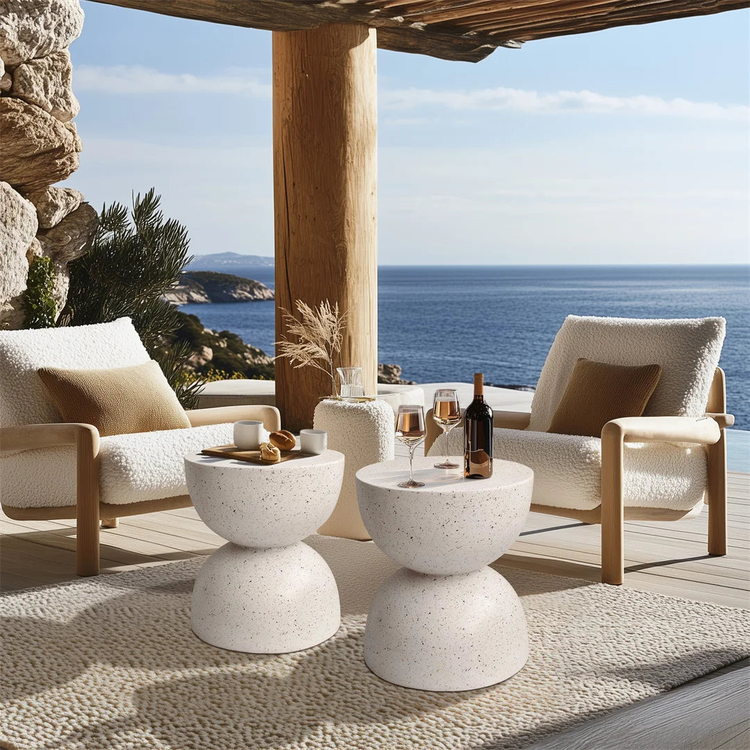Modern Lightweight Concrete Outdoor Side Table for Patio or Living Room