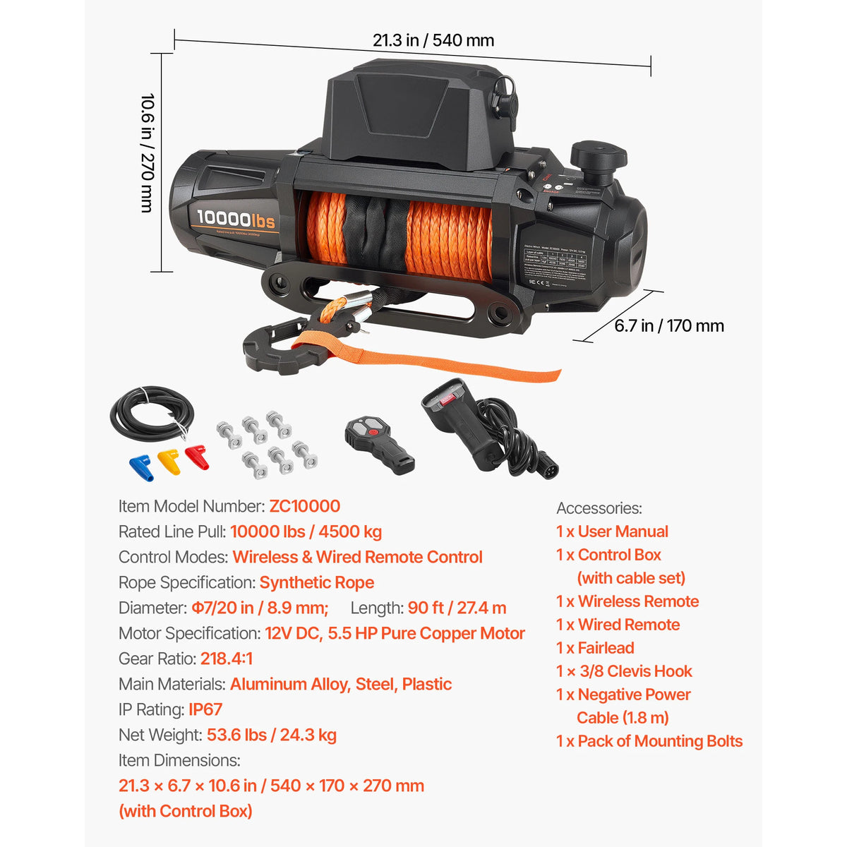 SucceBuy 10000 12000 13500 Lb 12V Electric Winch With 90 Ft Synthetic Rope