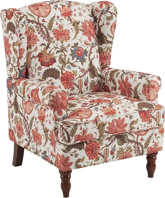 Floral Accent Chair, High Back Upholstered Armchair with Solid Legs, Leisure Single Sofa Chair for Living Room, Bedroom, Home O