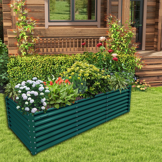 8x3x2FT Galvanized Raised Garden Bed Kit Rectangular Metal Planter Box Outdoor Planter Raised Beds for Vegetables Flowers Herbs