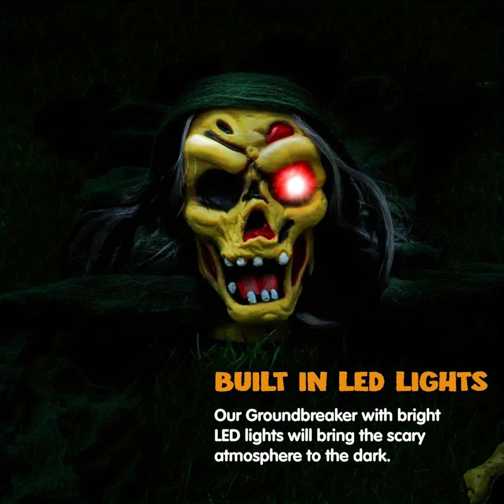 Zombie Groundbreaker Halloween Outdoor Decoration Outside Halloween Graveyard Decor Zombie Prop with Creepy Sound and Glowing Eyes, Scary Groundbreaker Decorations for Lawn Yard Photobooth Props