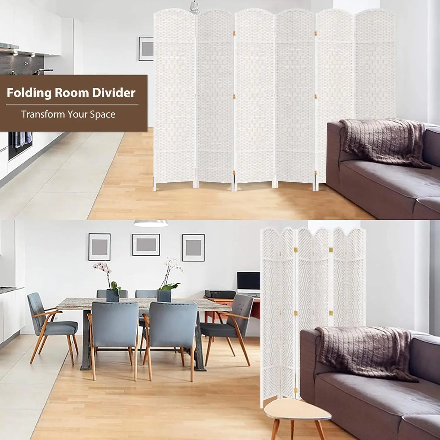 6 Panels Room Divider 6 FT Tall Weave Fiber Privacy Screen Freestanding Double Hinged Folding Screen Extra Wide, Customized