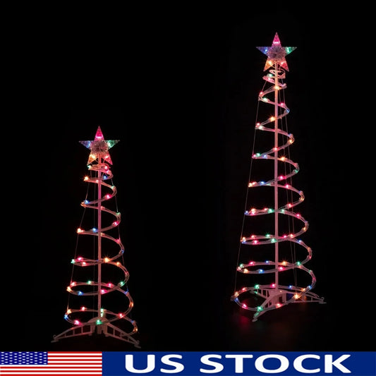 Lighted Spiral Christmas Trees Set 2 Outdoor Prelit Multicolor Incandescent Mini Bulbs Easy Assembly Holiday Decor Replacement