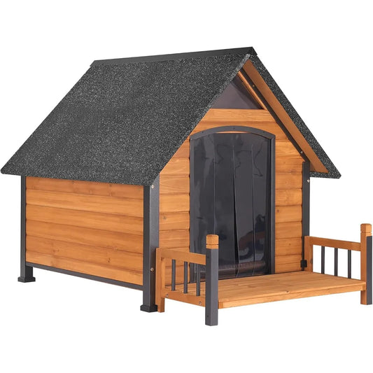Dog House Outdoor Weatherproof Chew Proof Large Dog Kennel with Metal Frame for Small Medium Large Dogs, 50.9" D x 37.4" W x 37