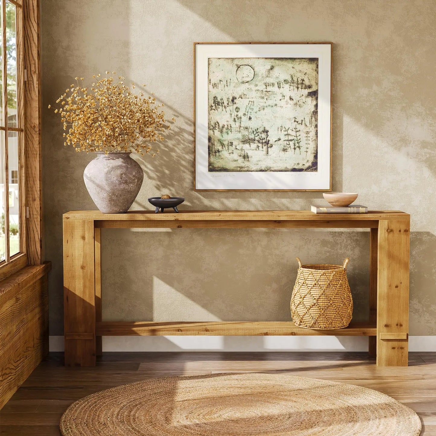 LITTLE TREE 70-Inch Solid Wood Console Table, Sofa Table for Behind Couch, 2-Tier Narrow Entryway Table for Living Room, Hallway