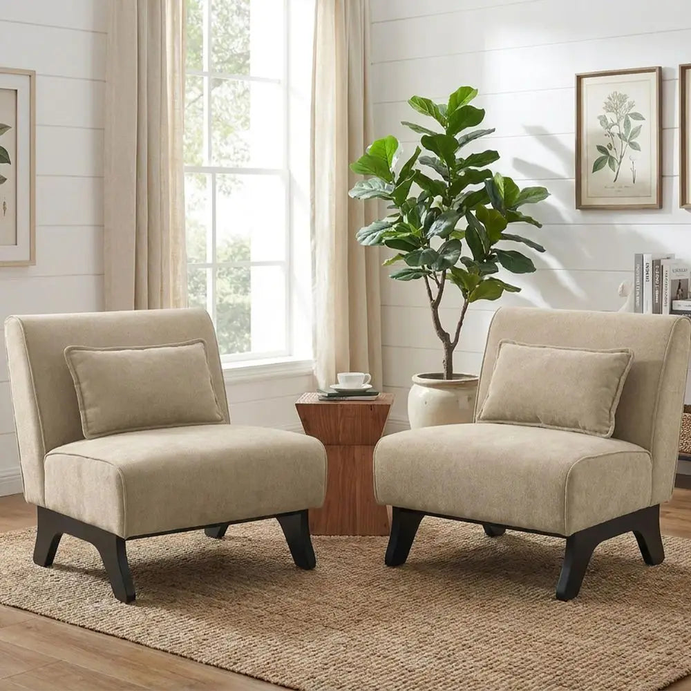 Set Of 2 Upholstered Accent Chairs With Pillow For Living Room	Console