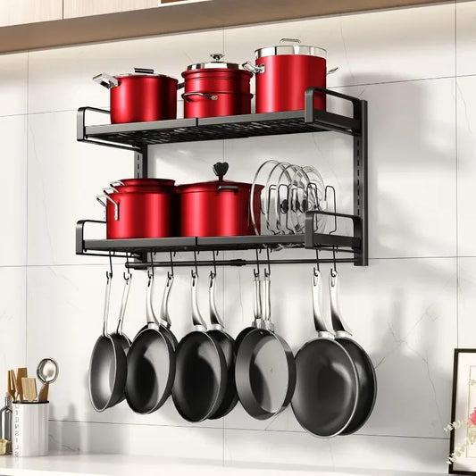 2 Tier Heavy Duty Wall Mounted New Products Hot Sale19"- 30" Expandable Pots and Pans Organizer with 10 Hooks  Hanging Pot
