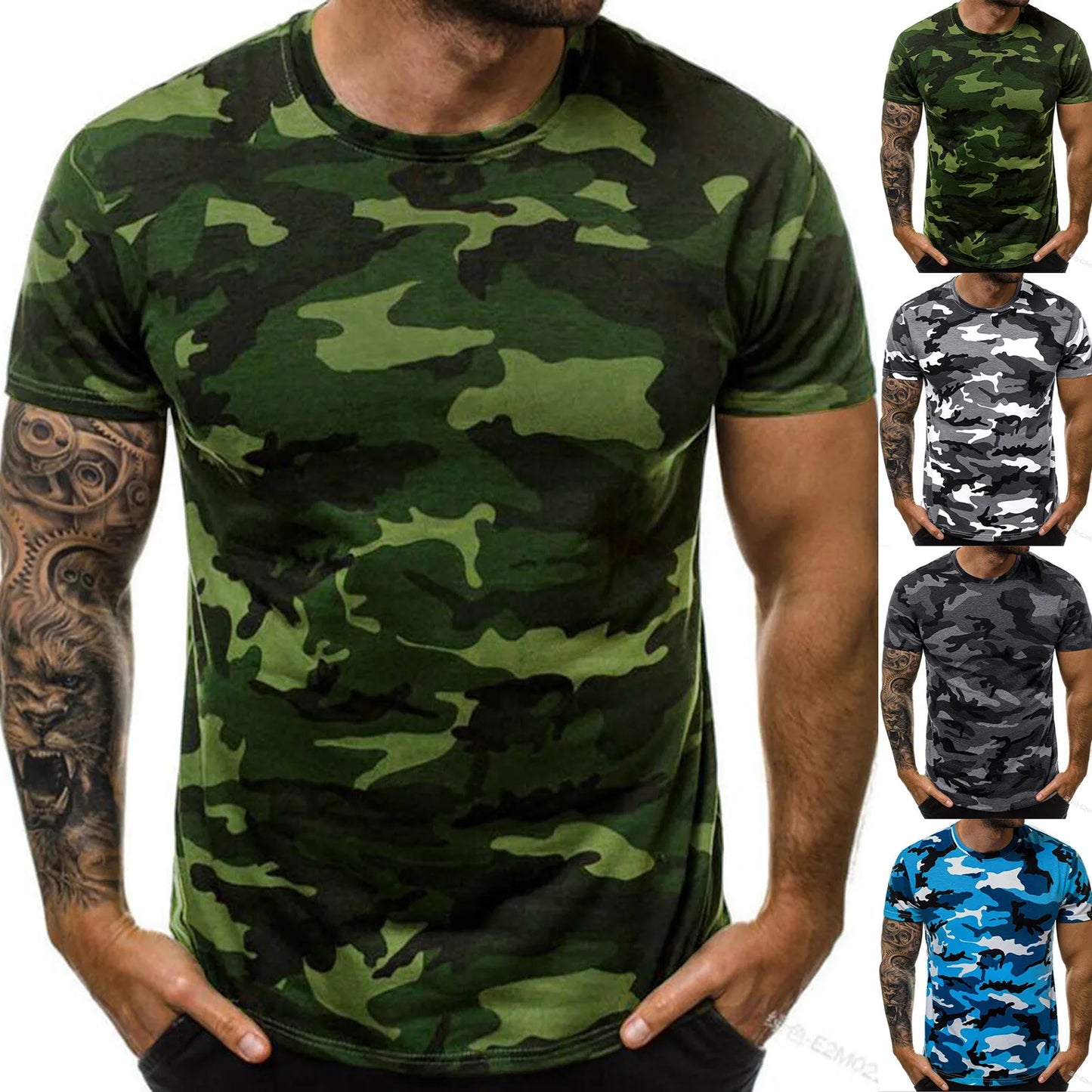 Men'S Casual Summer Round Neck Tight Sexy Camouflage Short Sleeve Top Men'S Sports T-Shirt Chemise Homme Ropa Hombre T-Shirt Men