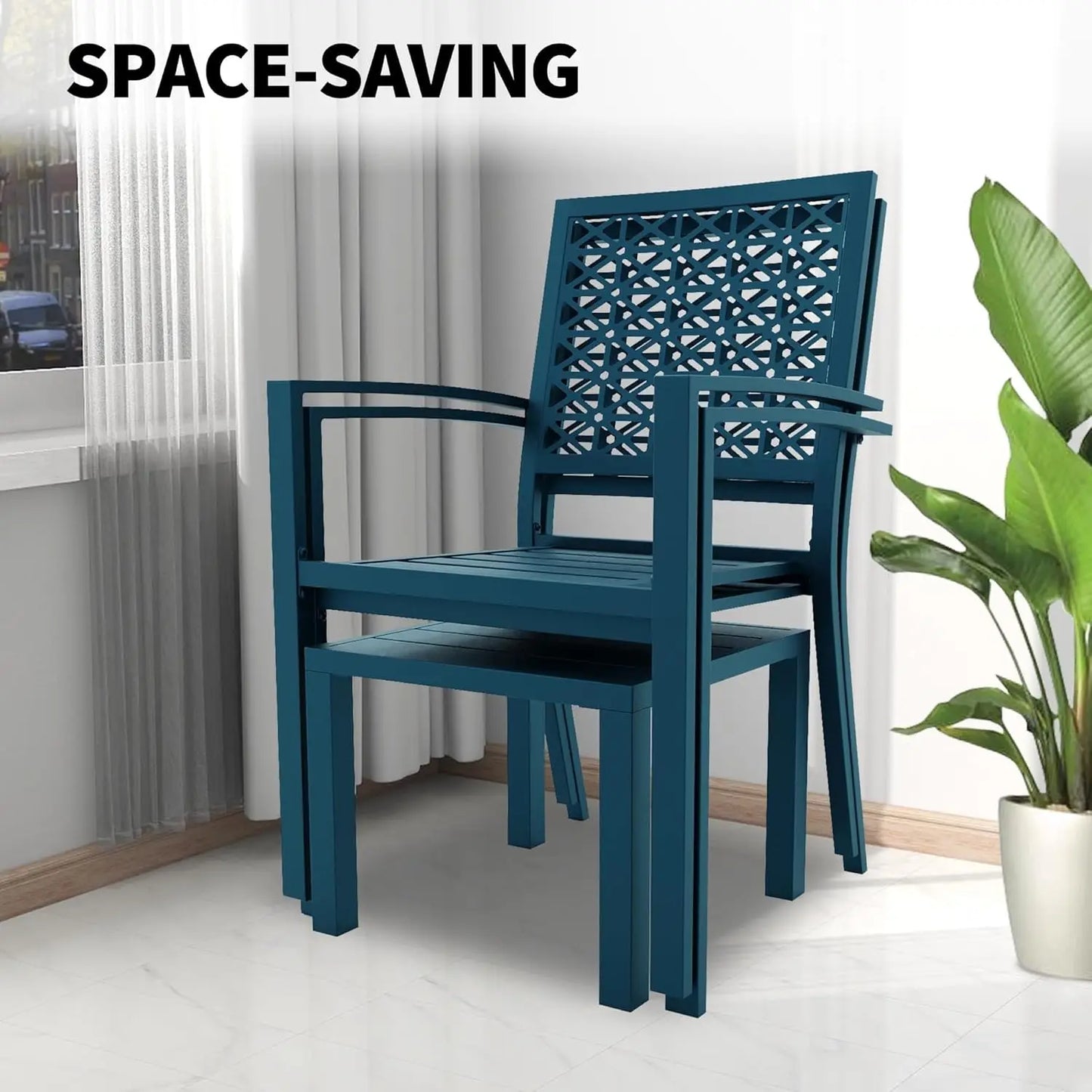 3-Piece Outdoor Bistro Set,Stackable Modern Metal Patio Furniture Set, 2 Chairs&Coffee Table,for Backyard Balcony Garden Lawn