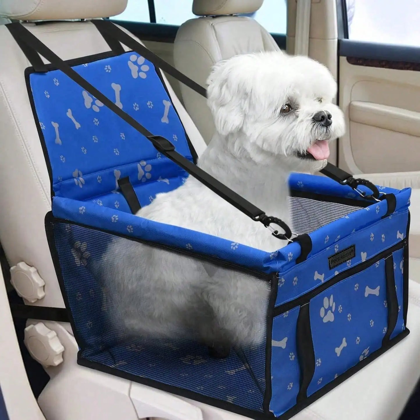 pet Car Seat Foldable Dog Car Booster Seat Waterproof Breathable Oxford Travel Bag for Small to Medium Dogs, Puppies