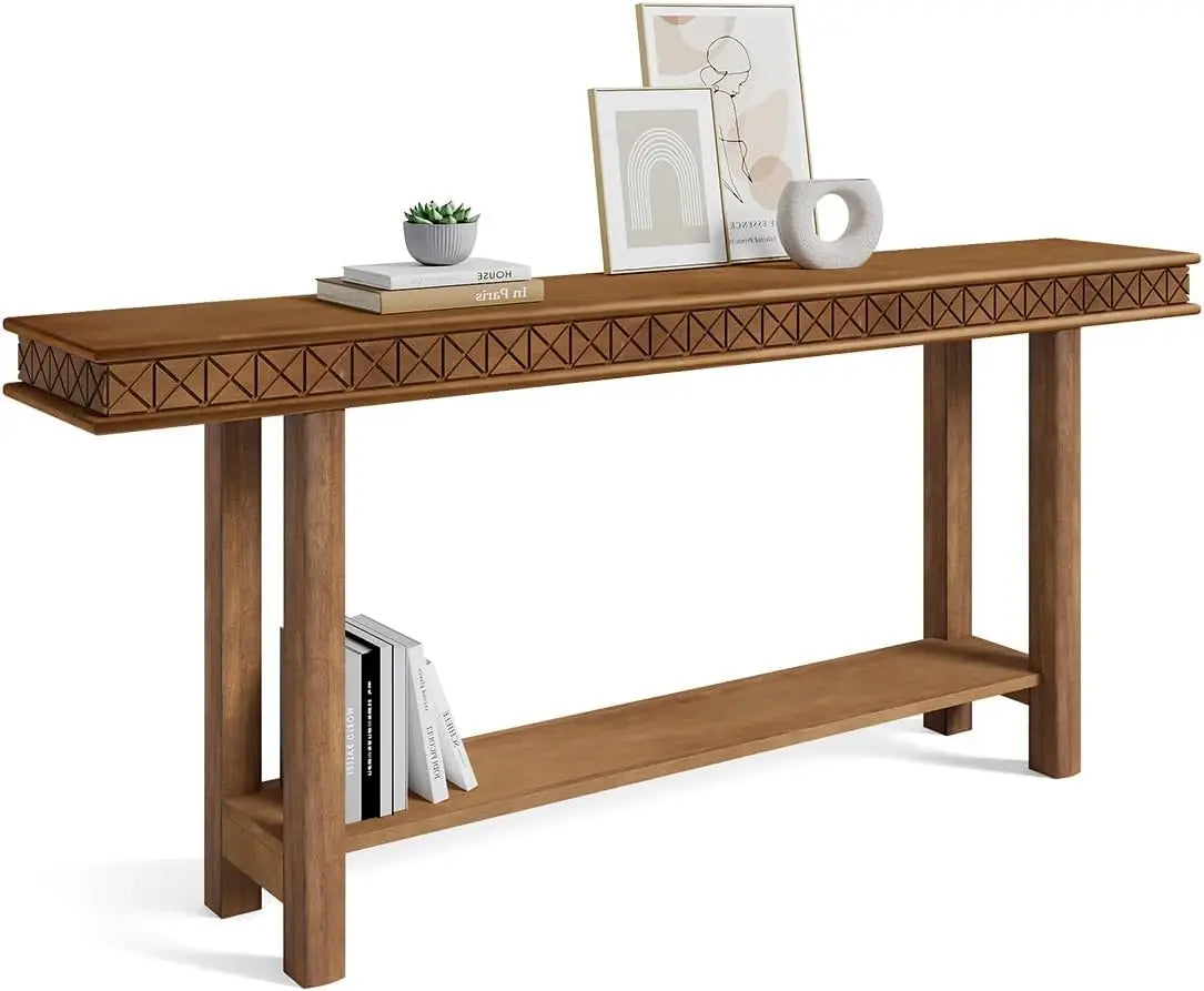 70.9-Inch Narrow Long Console Table, Vintage Solid Wood Entryway Table with Storage Shelf, Sofa Table Behind Couch,Foyer,Hallway