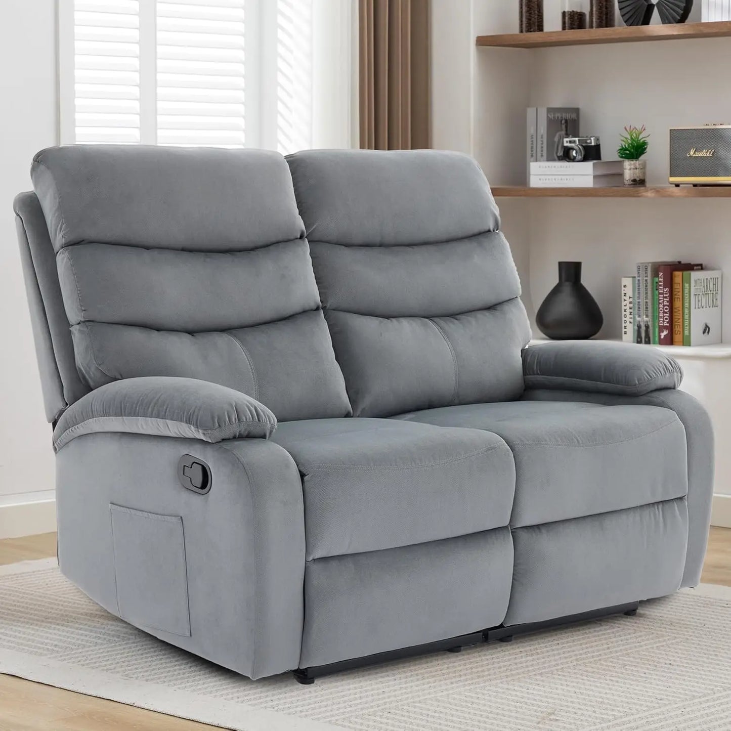 Wall Hugger Reclining Loveseat Anti-Scratch Leather Side Pocket Living Room RV Home Theater 2-Seat Beige, Customized