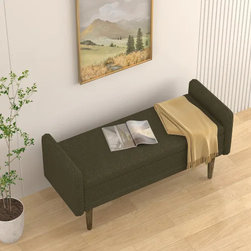 Green Teddy Velvet Storage Stool Ottoman for Bedroom and Living Room