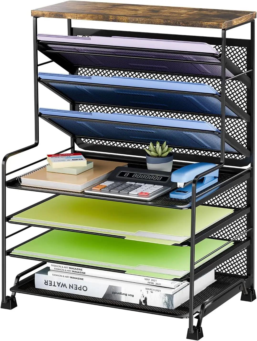7 Tier File Organizer for Office, Home, School - Black Desk Accessory