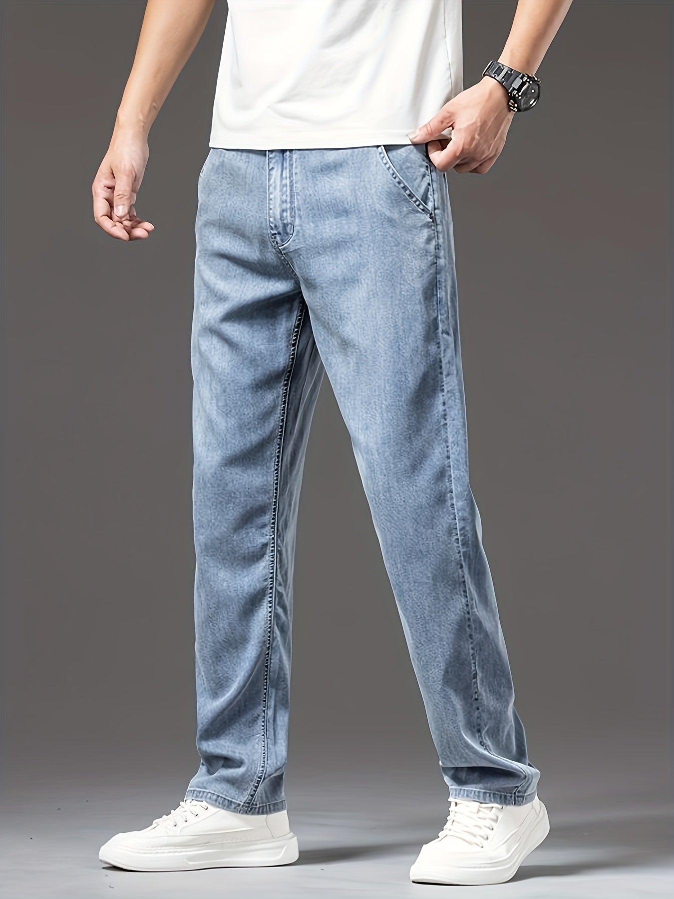 Men's Summer High-quality Lyocell Jeans, Breathable, Soft And Draping, Slightly Stretchy, Loose Straight Fit.
