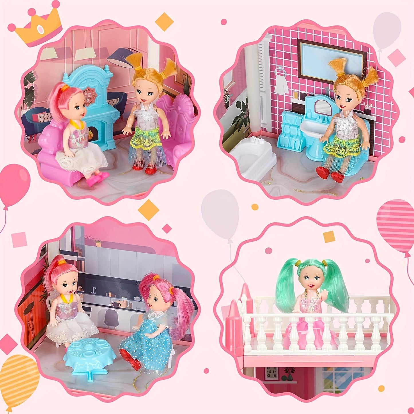 Doll House, Dollhouse for Girls Pretend-Play DIY Dollhouse Kit - 4-Story 11 Rooms Playhouse with 4 Dolls Toy Figures, Furniture And Accessories Set Gift Toy for Kids Ages 3 4 5 6 7 8+