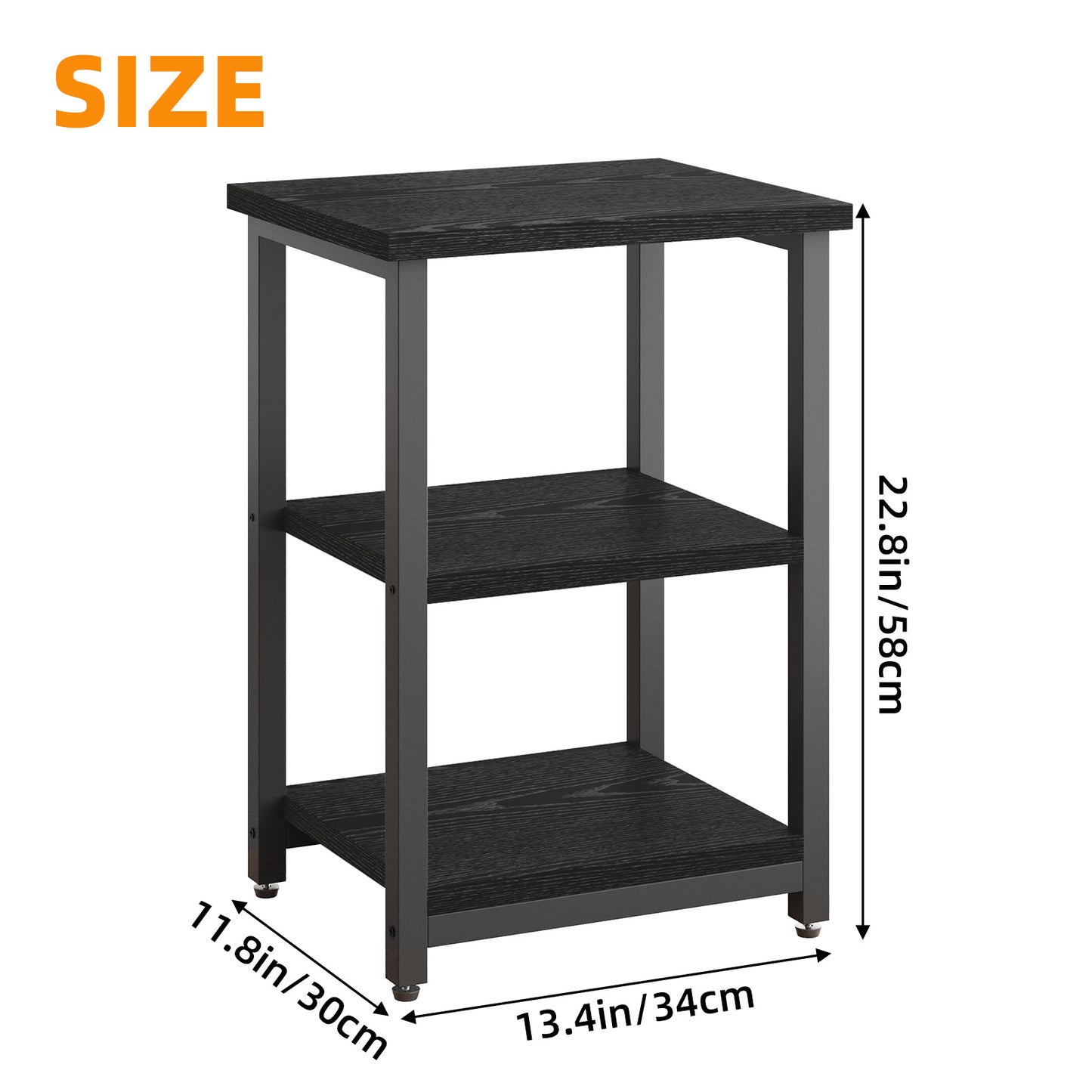 WHONLINE Side Table, Small End Table, Nightstand, 3-Tier End Table with Storage Shelf for Living Room, Bedroom, Office, Bathroom, 13.4*11.8*22.8 Inch, Classic Black