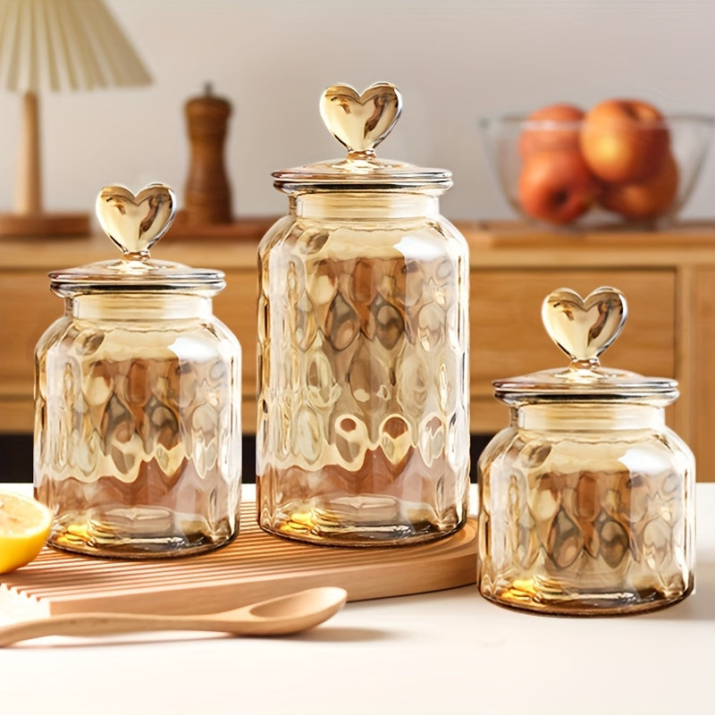 3pcs Set, 650ml-1400ml, Glass Food Storage Tank with Airtight Clamp Lid, Airtight Glass Tank, Clear Storage Container, Suitable for Sugar, Flour, Grains, Coffee, Spices, Storing Sugar, Cereal, Coffee, Biscuits, The First Choi