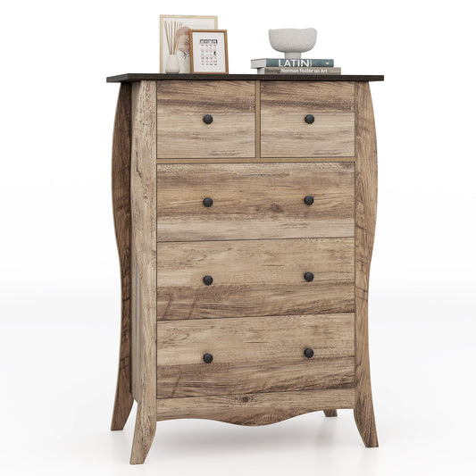 COSTWAY 30" Modern Farmhouse Dresser with 3 Spacious Folding Fabric Drawers - Sturdy Hardwood-like Construction, Anti-Tip Safety System, Freestanding Storage Cabinet with Curved Legs & Knobs, Grey/Brown for Bedroom, Nursery