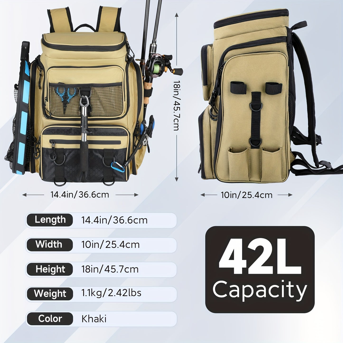 Factory Supplier Extra Large Capacity Fishing Backpack: 11.1gal With Built-in Rod Tube, For Carrying Fishing Gear & Equipment. Ideal For Fishing, Mountaineering, Hiking, And Camping.