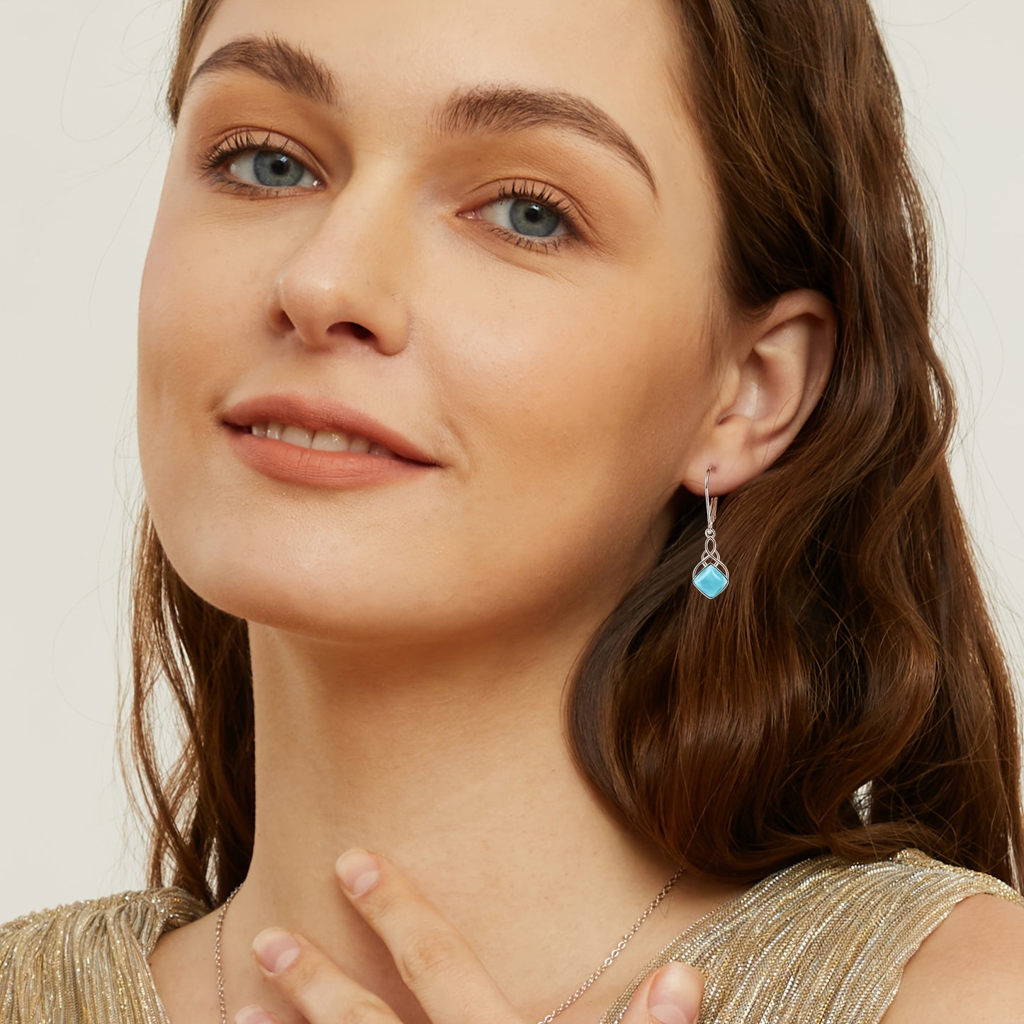 1pc Elegant S925 Sterling Silver Larimar Stone Earrings, Perfect Jewelry Gift for Men And Women, Suitable for Daily Wear Party Vacation Wedding Anniversary, Ideal Christmas Birthday Anniversary Gift