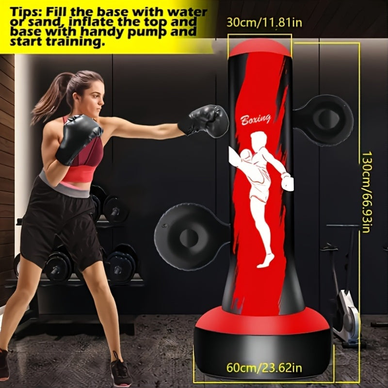 Independent Punching Bags Designed for Adults - 69" Tall Heavy Boxing Suitable for Men - Inflatable Kickboxing for Home, Office, Or Gym with Two Target Points - Red - Perfect Christmas Gift (Remember to Wear Gloves)