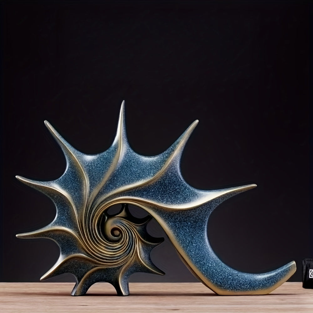 Luxurious Blue and Golden Resin Conch Sculpture - Fantasy-Inspired Home Decor for Living Room, Bookshelf, or TV Cabinet - Perfect Housewarming Gift for Holidays like Christmas, Halloween, Easter, Thanksgiving, and Hanukkah, T